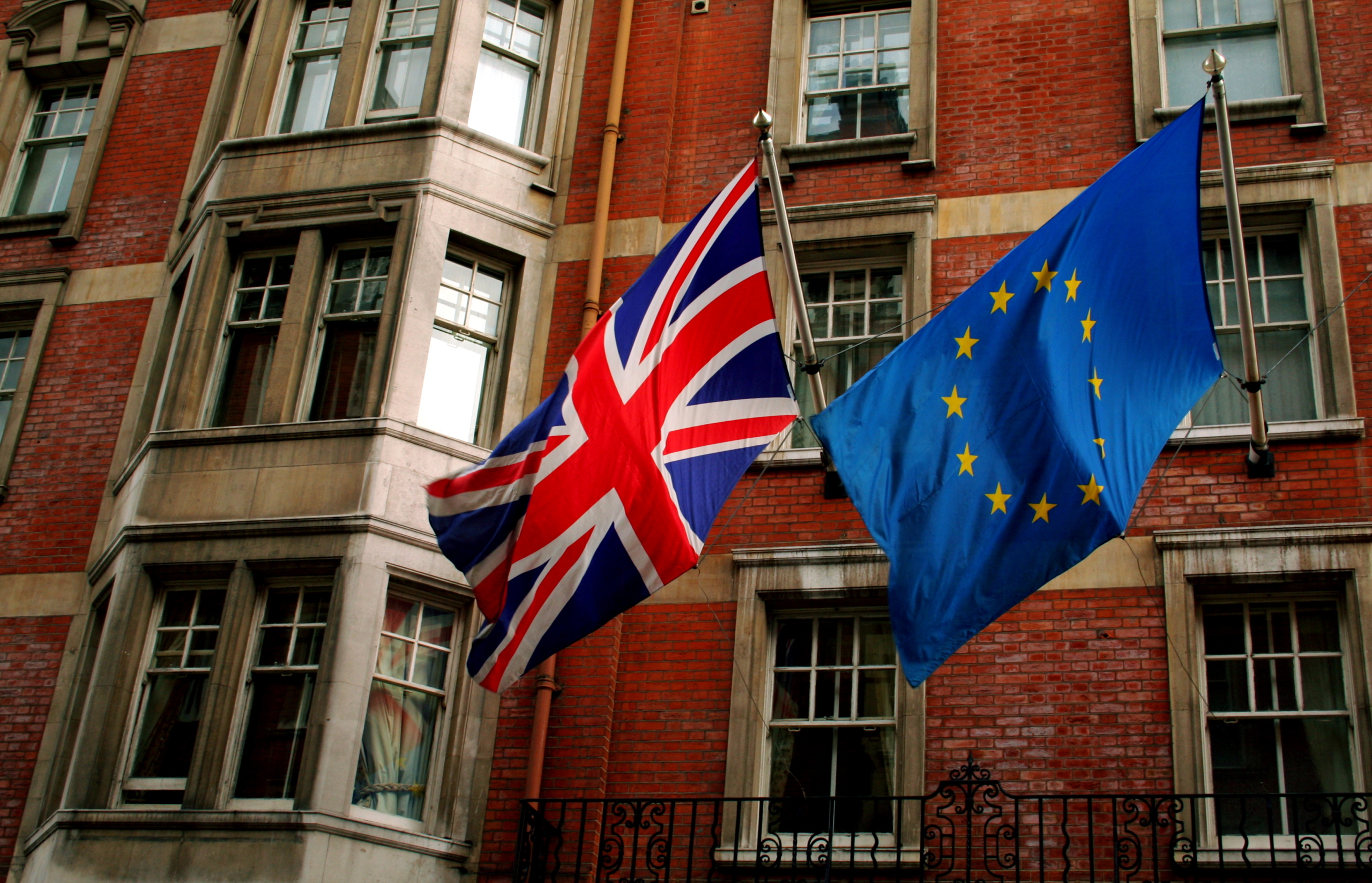 Brexit - a British flag and a European Union flag