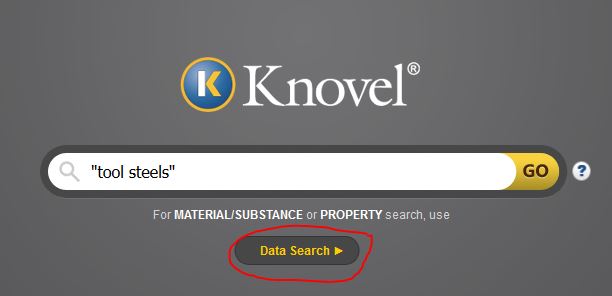 Screenshot showing where to find Knovel Data Search