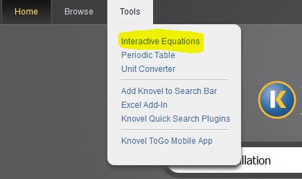 Screenshot showing how to find the interactive equations