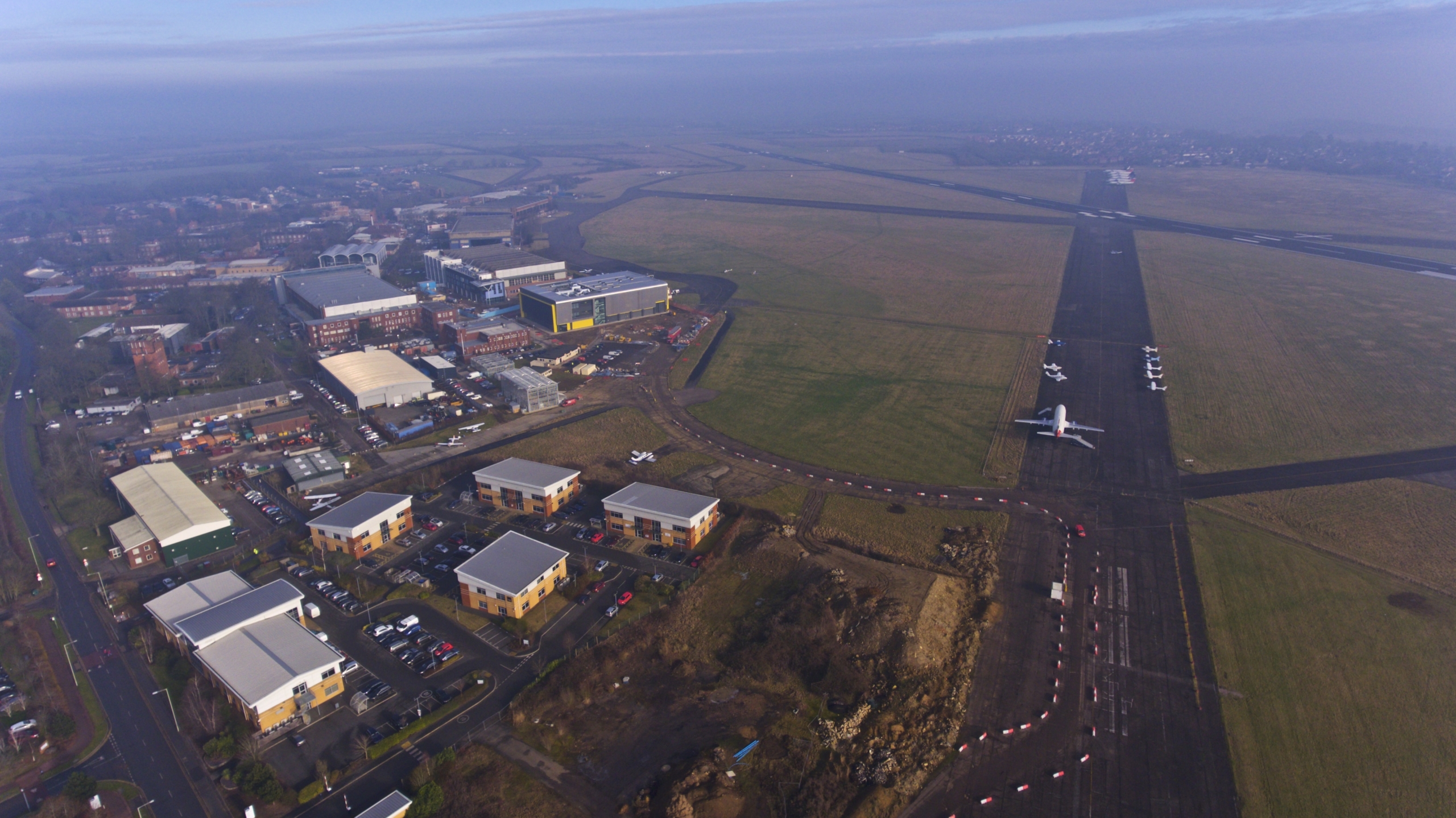 Aerial shot of Cranfield University campus