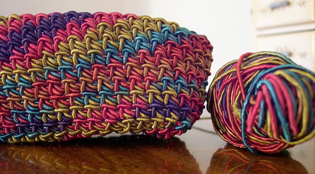 Photo of a multicoloured basket made of cord