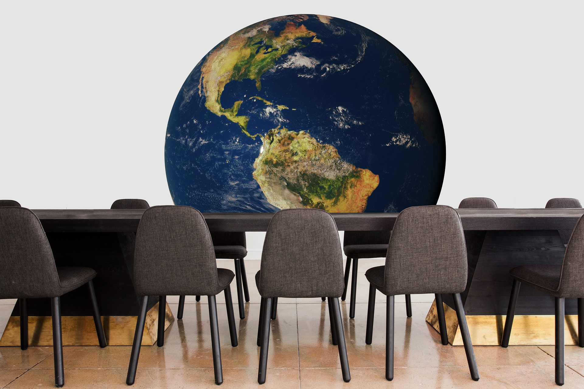Globe surrounded by chairs