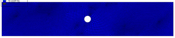 FE simulation of open hole tension of FRP composite ply with fibres in 45° direction showing the mesh influence on the failure profile
