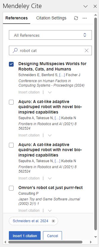 screenshot of 'Insert 1 citation' Mendeley