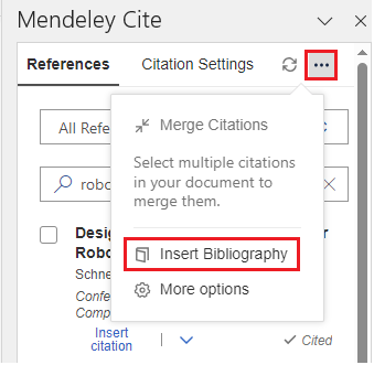 Screenshot 'insert bibliography'.