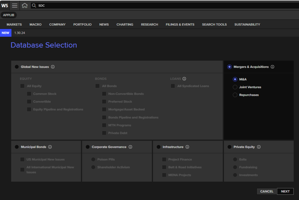 Screenshot of SDC M&A