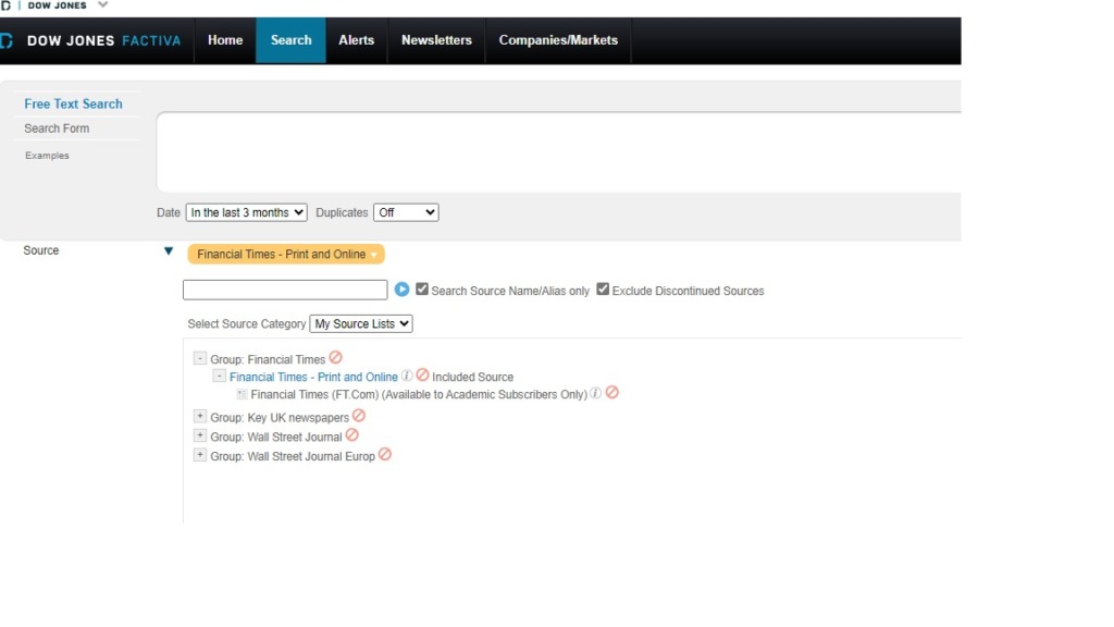 Screenshot showing 'Financial Times' as a source added to search
