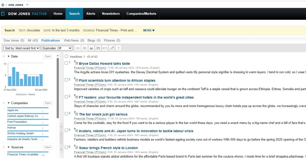 Screenshot of search results from FT