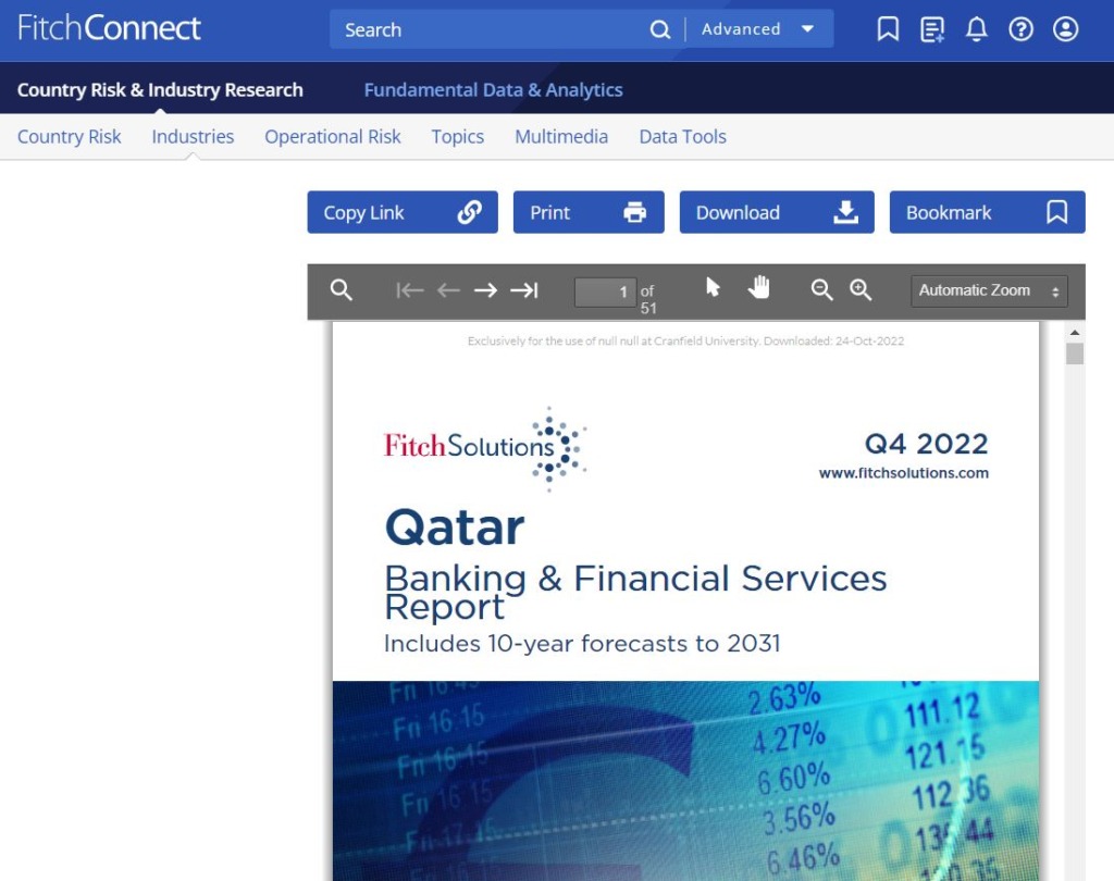 Screenshot of FitchConnect industry report