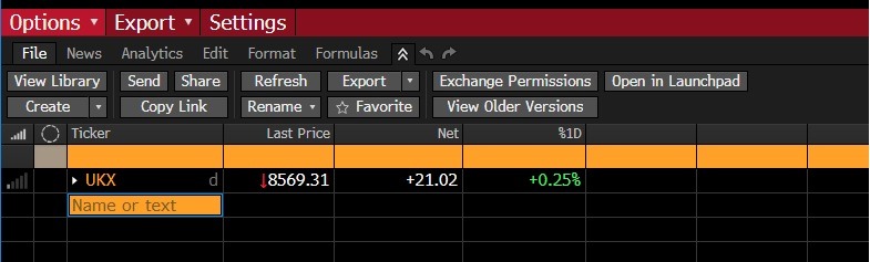 A screen showing how to select an index 