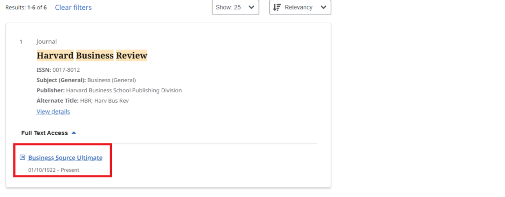 eJournals result list