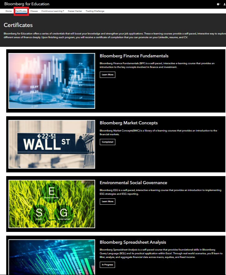 Screenshot - Bloomberg for Education webpage