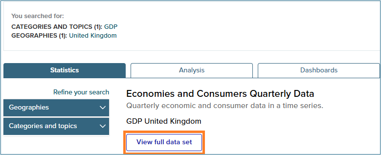 screenshot showing when to find full data set