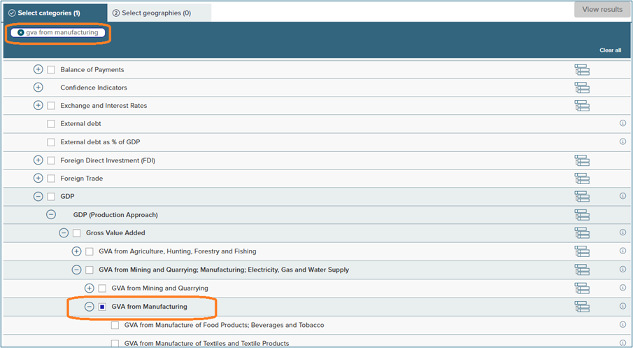 screenshot showing how to locate GVA from manufacturing