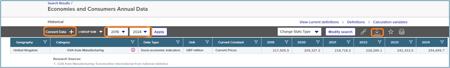 screenshot showing where to change currency and date and where to download