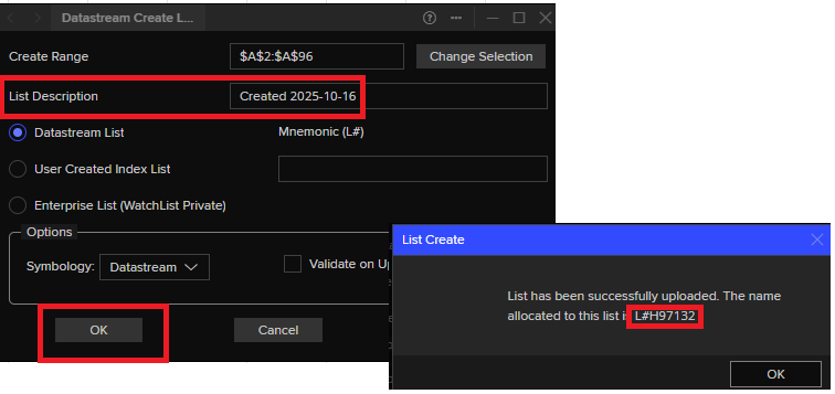 Screenshot - Datastream List Create