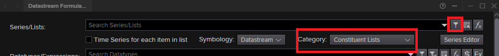 Screenshot - Datastream Formula Series/Lists search box 